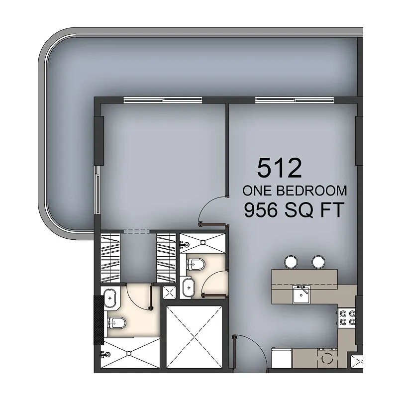 Aizel Tower 1 bed floor plan, 956 sqft