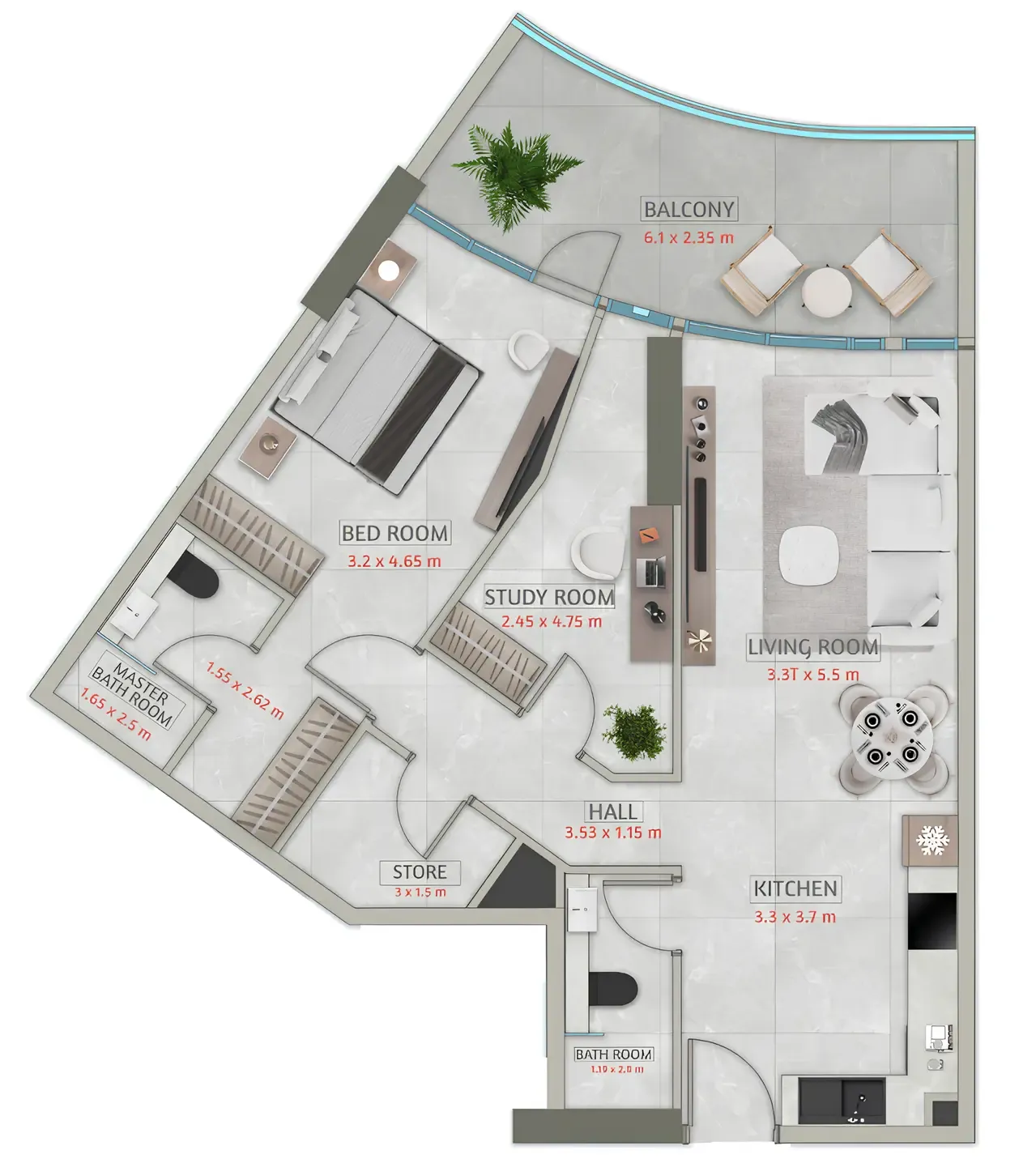 Sakura Gardens 1 bed floor plan, 1,039 sqft