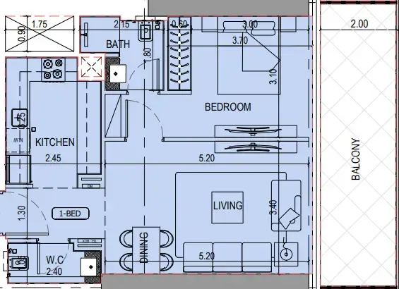 Binghatti Sky Terraces 1 bed floor plan, 754 sqft