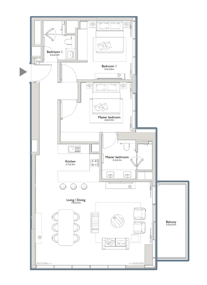 Serenia District East Residences 2 bed floor plan, 1,390 sqft