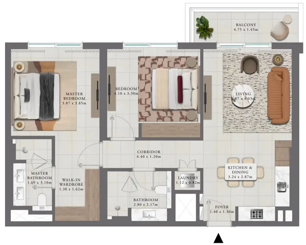 Golf Trails 2 bed floor plan, 1,098 sqft