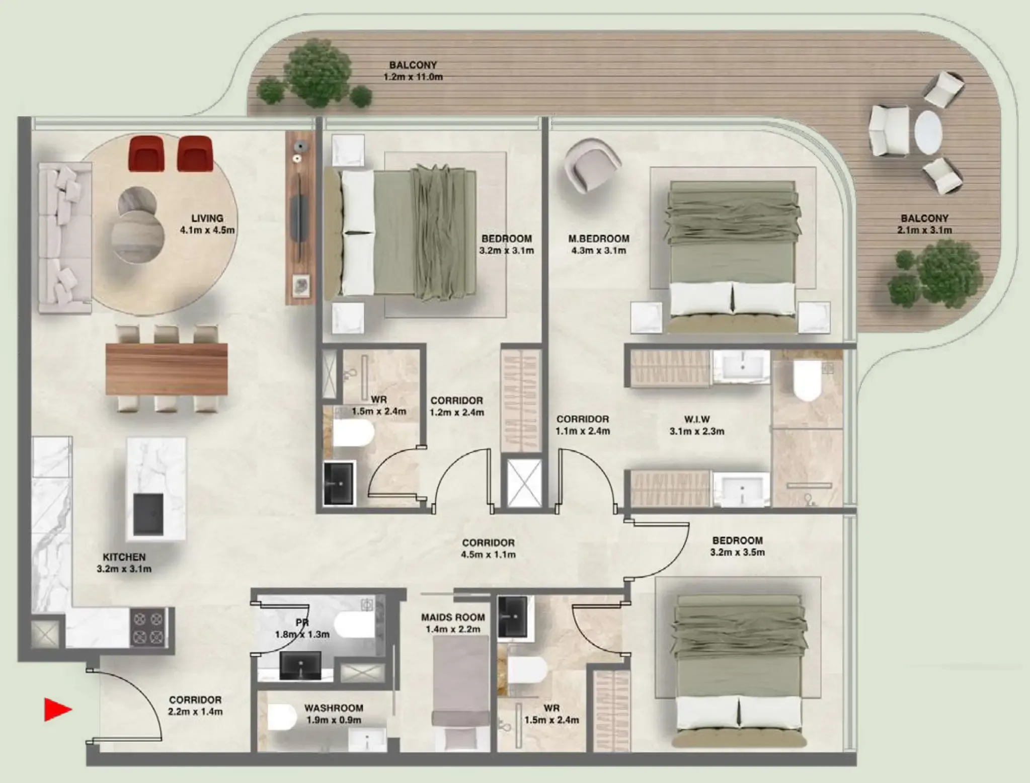 The Tides 3 bed floor plan, 1,417 sqft