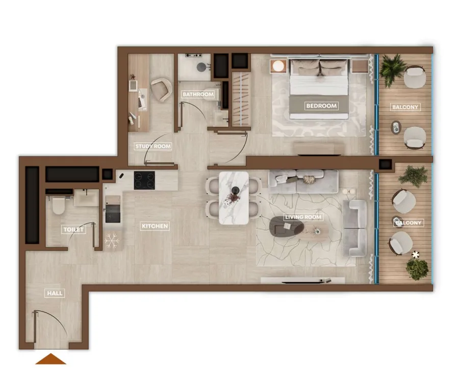 Sky Hills Astra 1 bed floor plan, 855 sqft