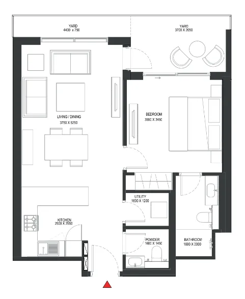 Sobha One 1 bed floor plan, 808 sqft