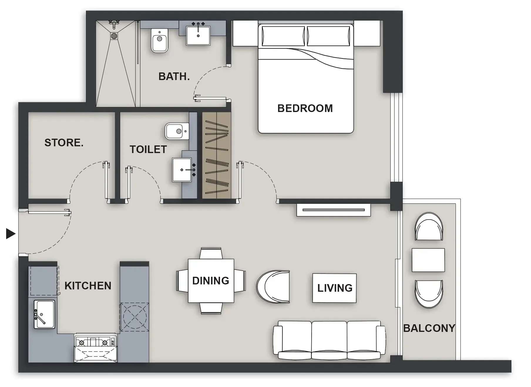 Maison Elysee III 1 bed floor plan, 623 sqft