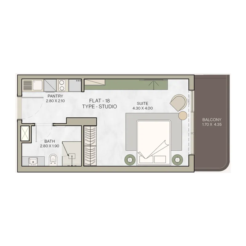 Helvetia Residences Studio floor plan, 439 sqft