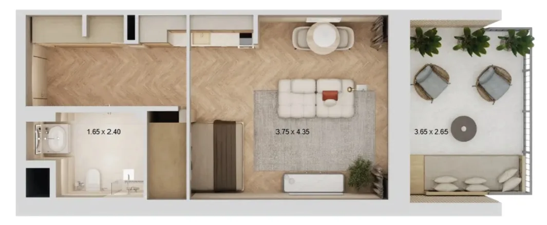 Arisha Terraces Studio floor plan, 440 sqft