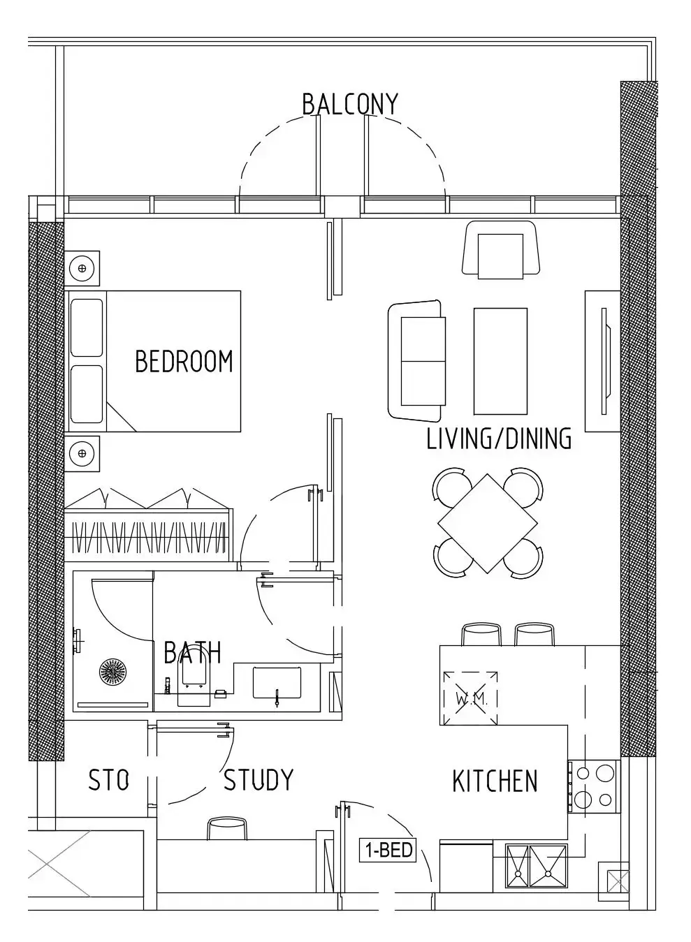 Damac District 1 bed floor plan, 699 sqft