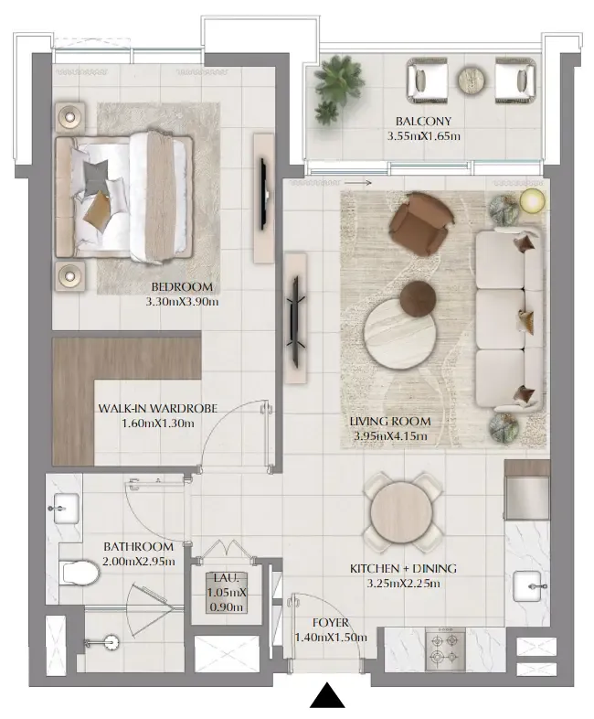 Terra Woods 1 bed floor plan, 742 sqft
