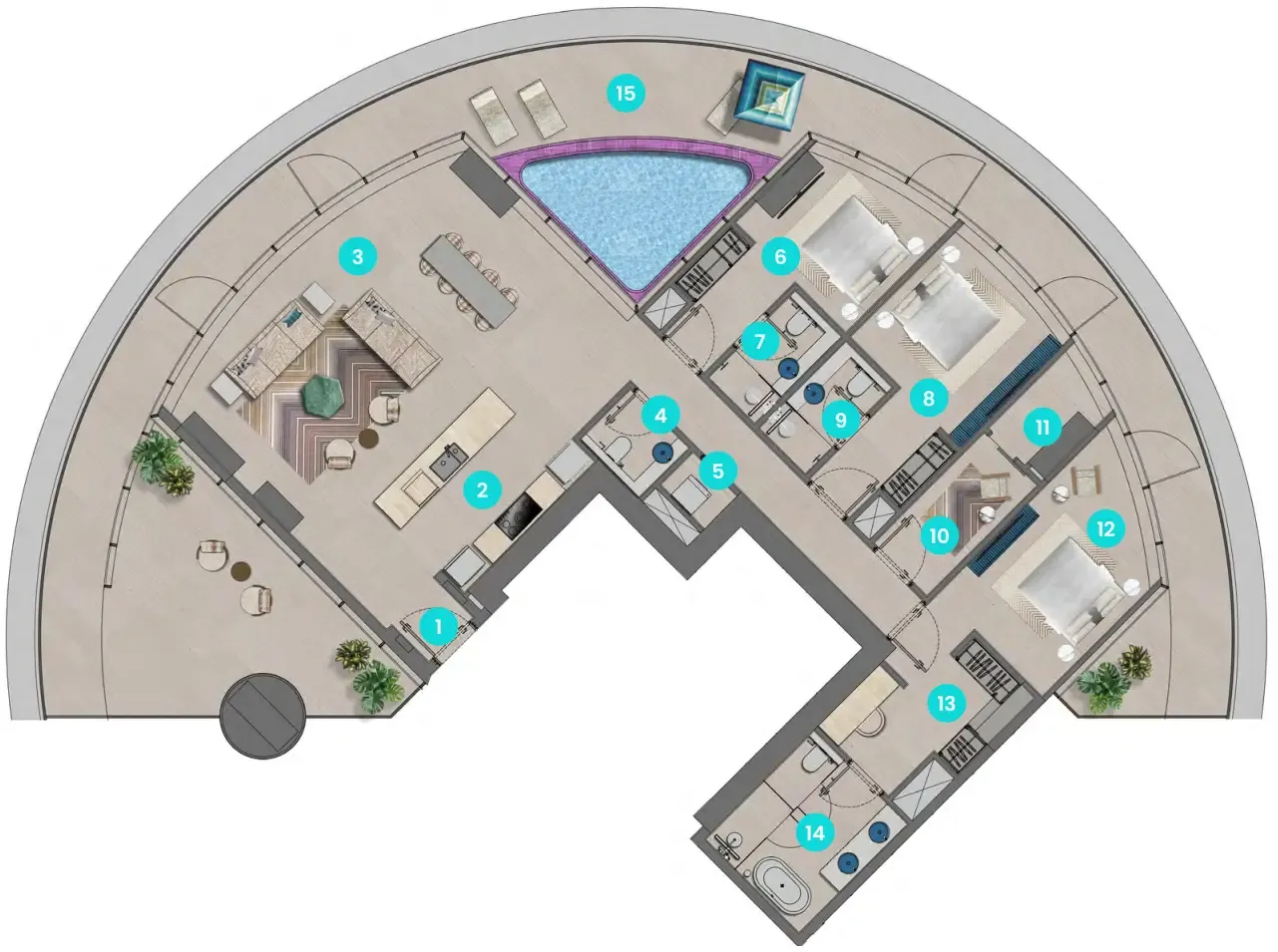 Trio Isle Queen B 3 bed floor plan, 2,845 sqft