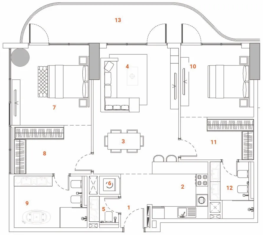 The Orchard Place Tower C 2 bed floor plan, 1,349 – 1,455 sqft