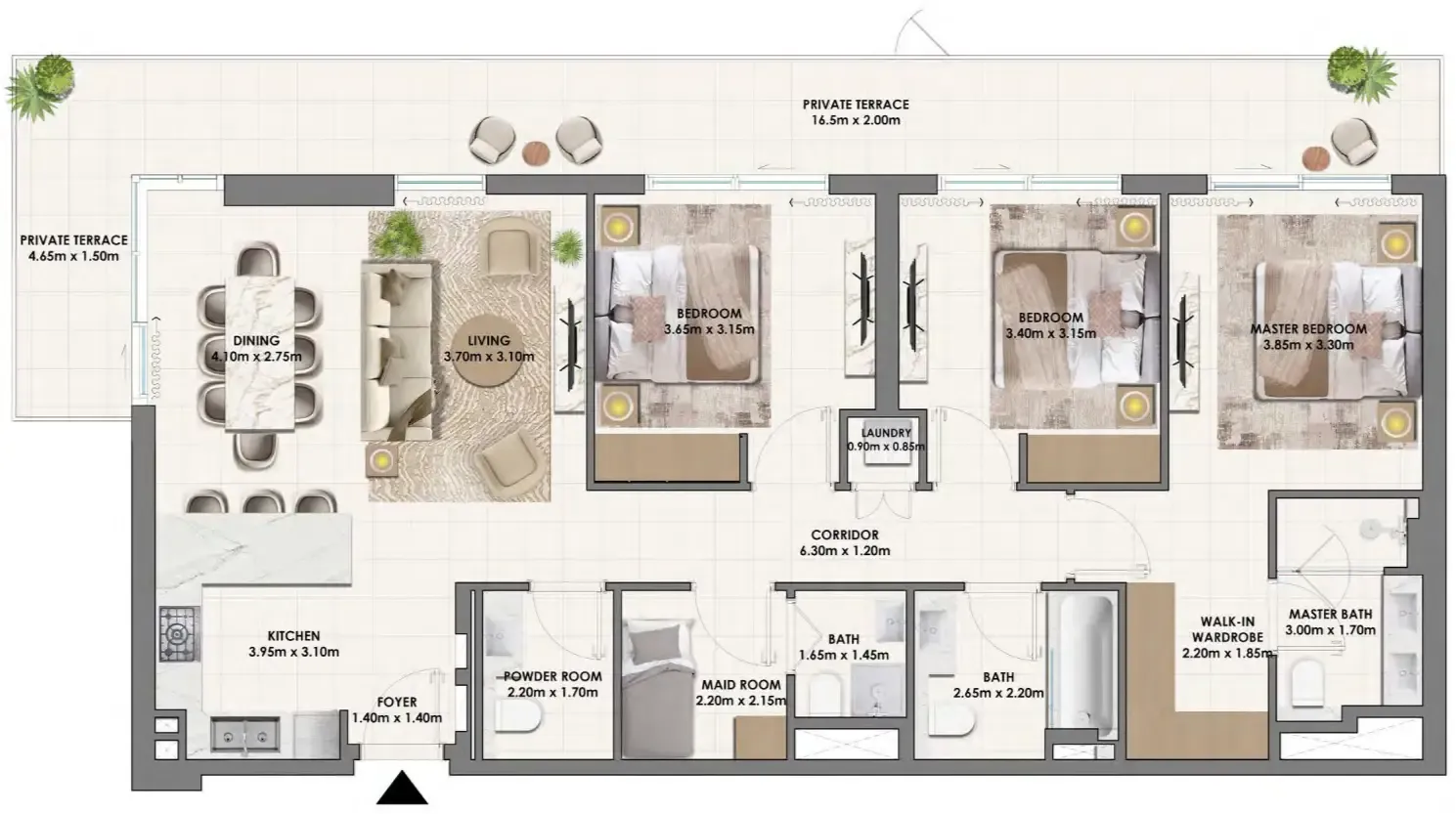 Parkwood Emaar 3 bed floor plan, 1,821 sqft
