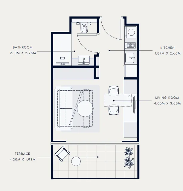 Azizi Venice Studio floor plan, 377 sqft