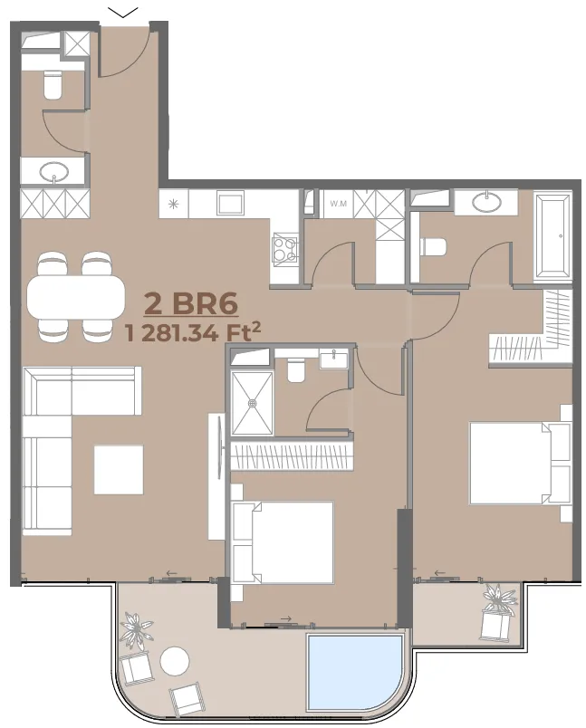 House of WELL 2 bed floor plan, 1,282 sqft