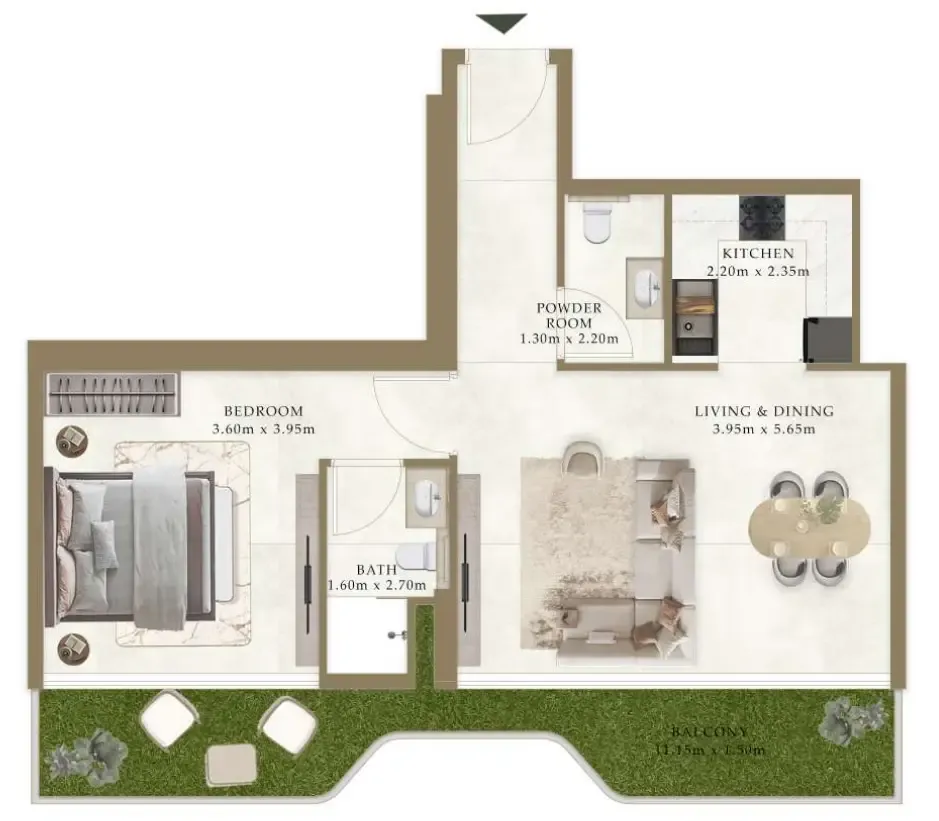 Ryze Residences by AUM Development 1 bed floor plan, 828 sqft