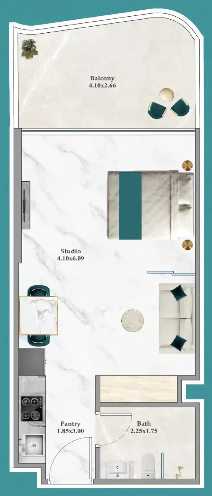 Breez Studio floor plan, 446 sqft