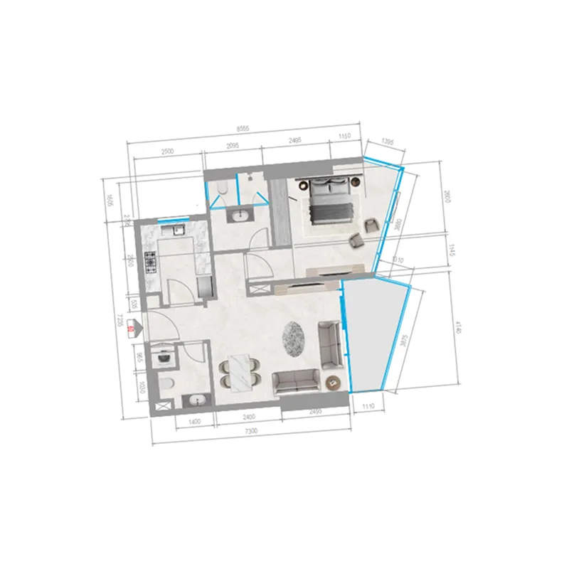 Orchid Towers Phase 1 1 bed floor plan, 783 sqft