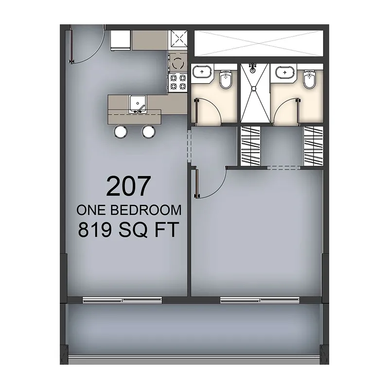 Aizel Tower 1 bed floor plan, 819 sqft
