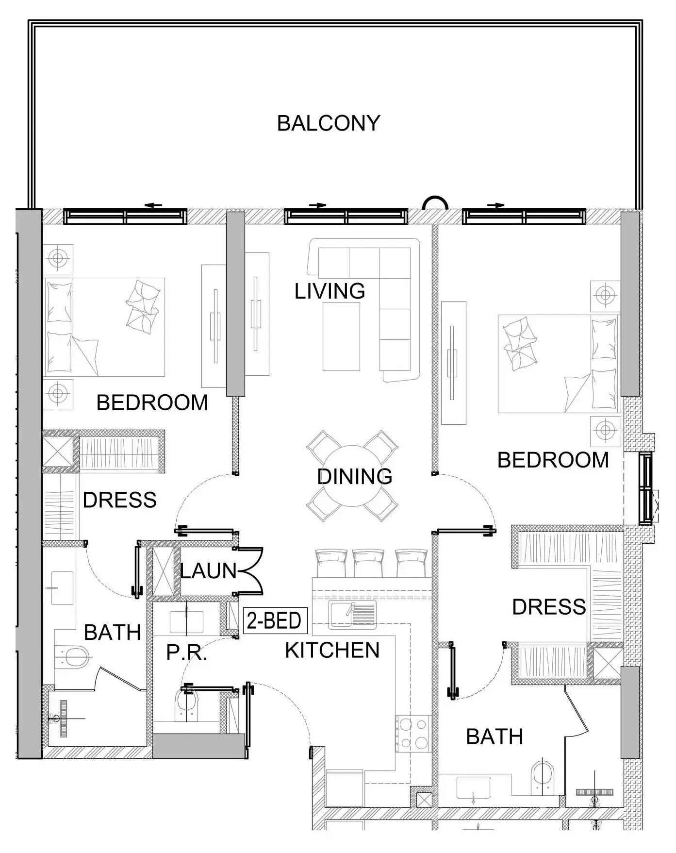 Valencia 2 bed floor plan, 1,302 sqft