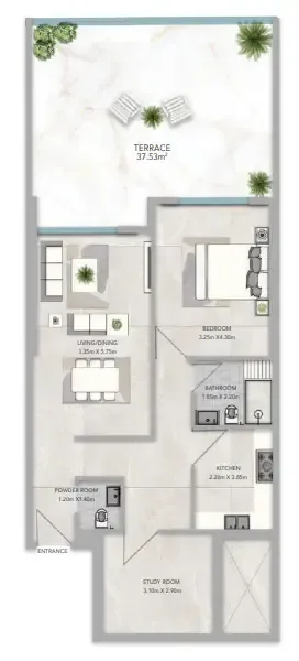 Azha Views Residences 1 bed floor plan, 1,580 sqft