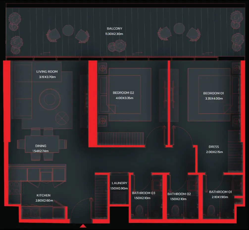 Tonino Lamborghini Residences by BNW Developments 2 bed floor plan, 1,213 – 1,267 sqft