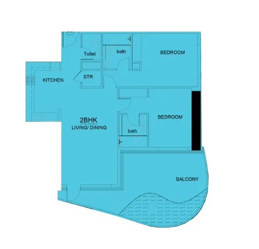 Volga Tower 2 bed floor plan, 1,344 sqft