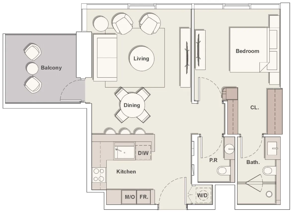 The Highgrove 1 bed floor plan, 810 sqft