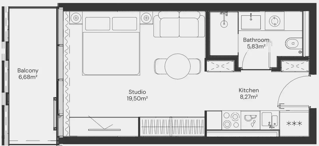 John Richmond District Studio floor plan, 434 sqft