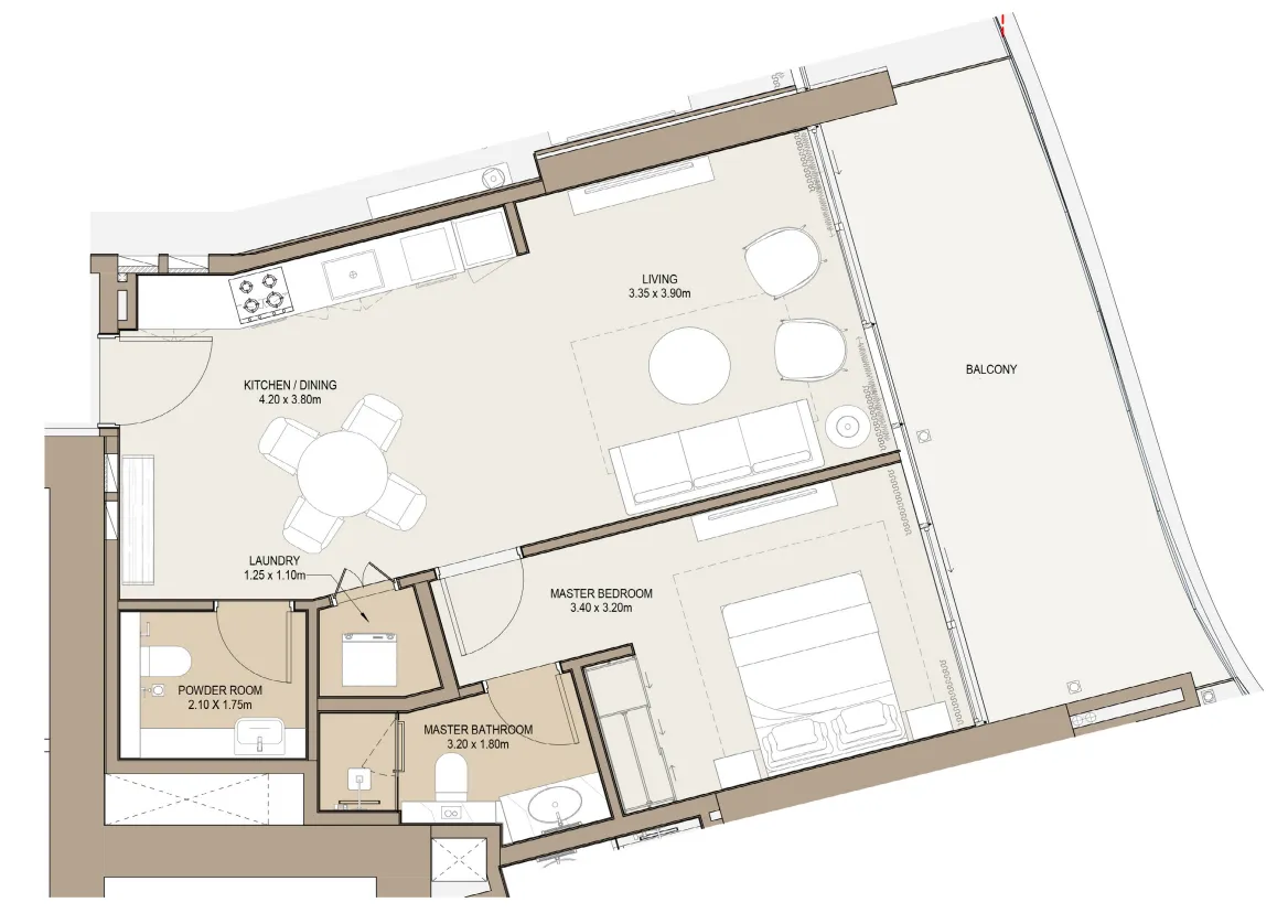 Laguna Residence 1 bed floor plan, 938 – 960 sqft