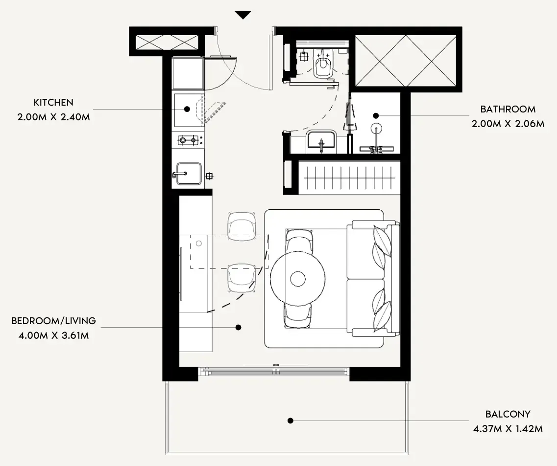 Azizi Leily Studio floor plan, 340 sqft