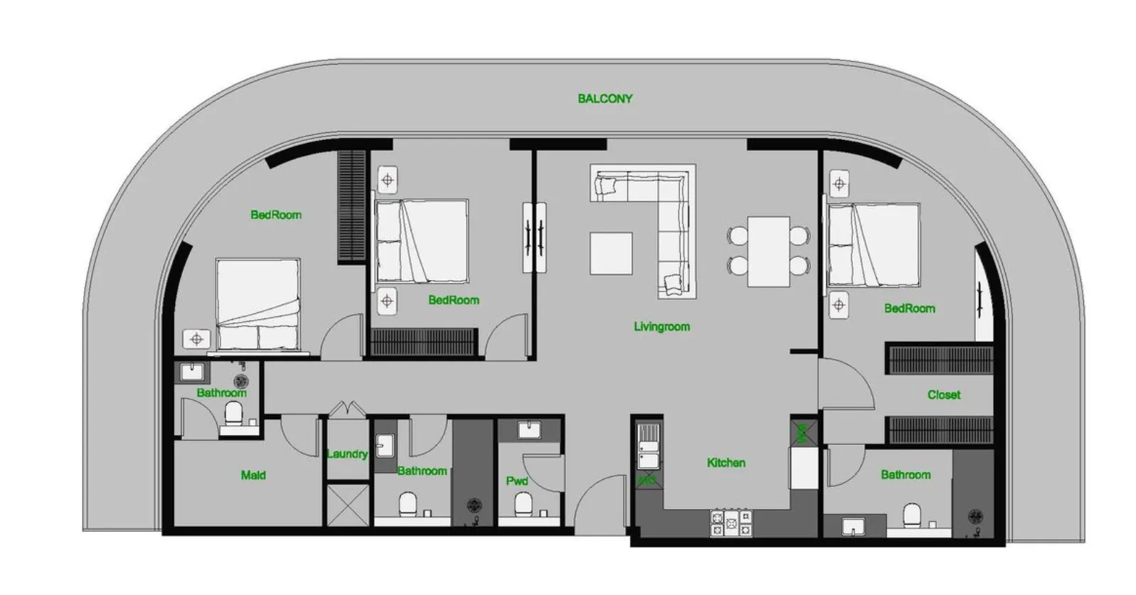 The Central Downtown 3 bed floor plan, 2,204 sqft