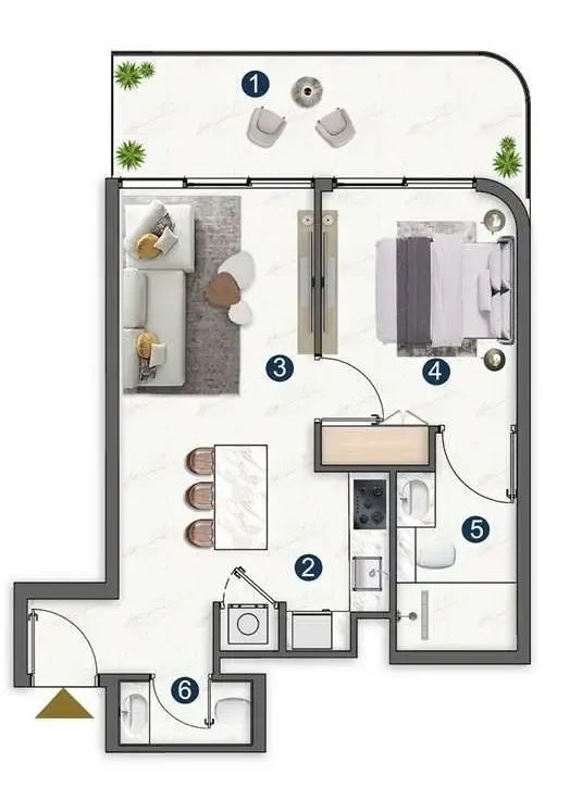 Voxa Pantheon 1 bed floor plan, 672 sqft