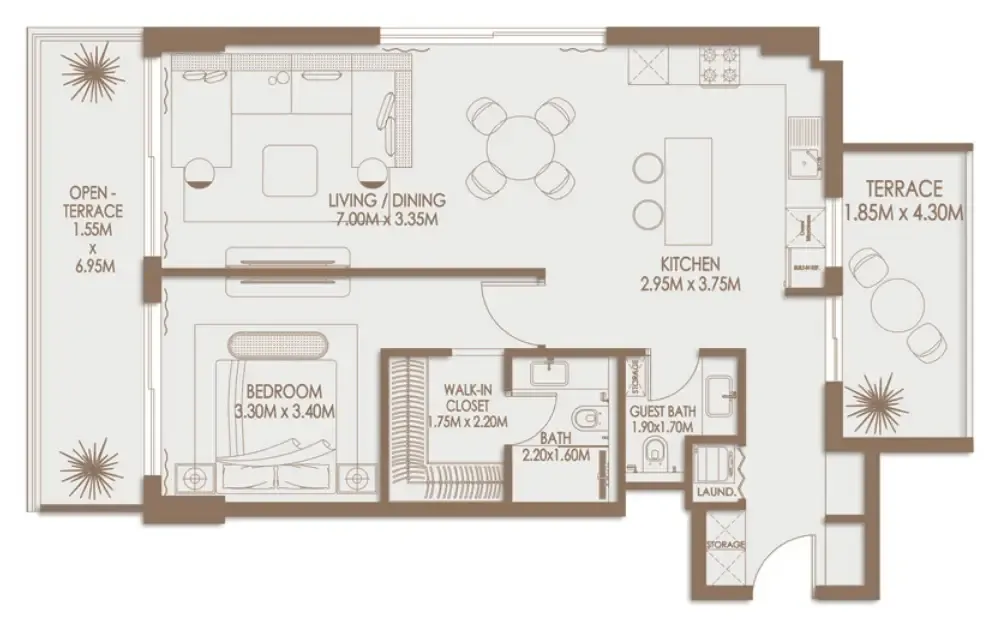 Veona by Gutti 2 bed floor plan, 1,052 sqft