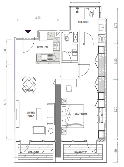 MBL Signature 1 bed floor plan, 935 sqft