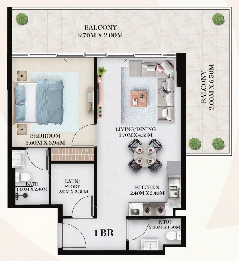 Chapter 01 by Newbury 1 bed floor plan, 964 sqft