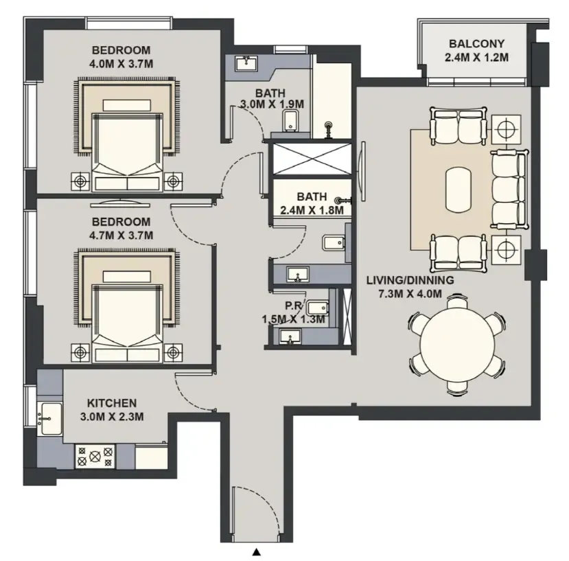 Exotica by Al Marina 2 bed floor plan, 1,141 sqft