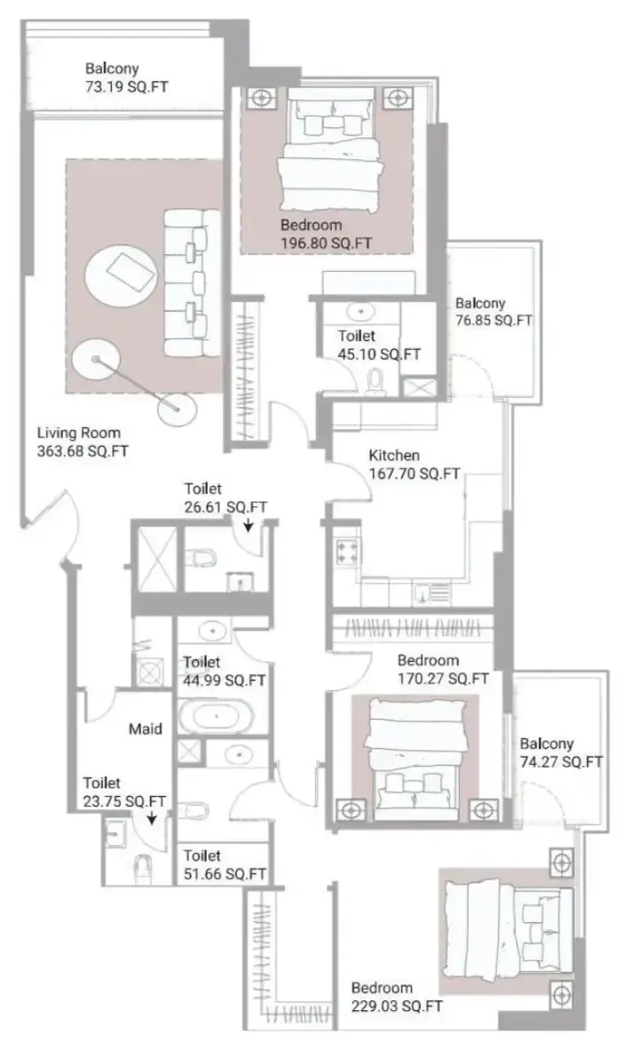 Ajman Creek Towers 3 bed floor plan, 2,767 sqft