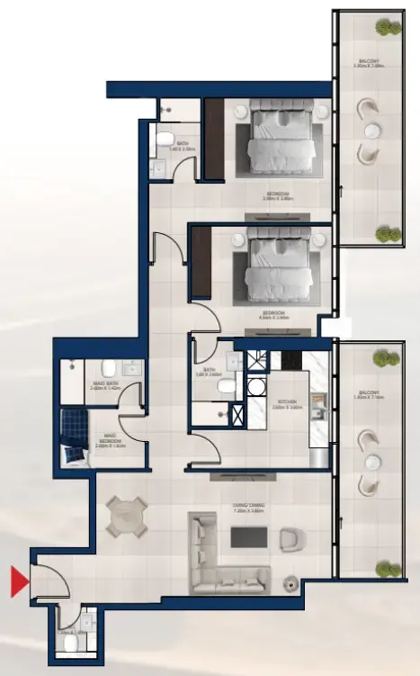 Al Vista 2 bed floor plan, 1,525 sqft