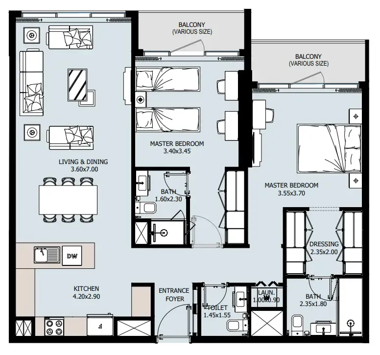 Verdana IX 2 bed floor plan, 1,144 – 2,421 sqft