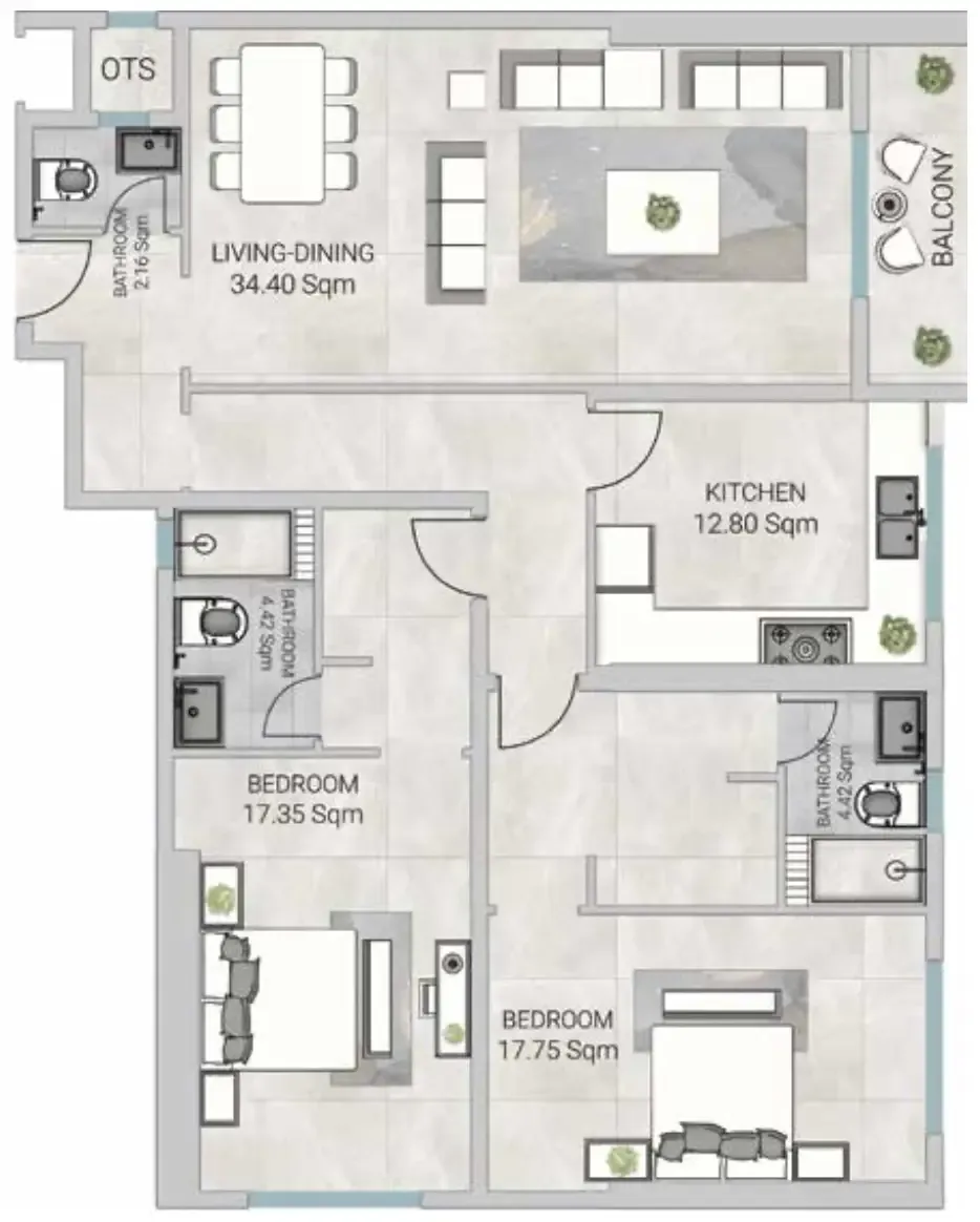 Al Ameera Village 5 2 bed floor plan, 1,948 sqft