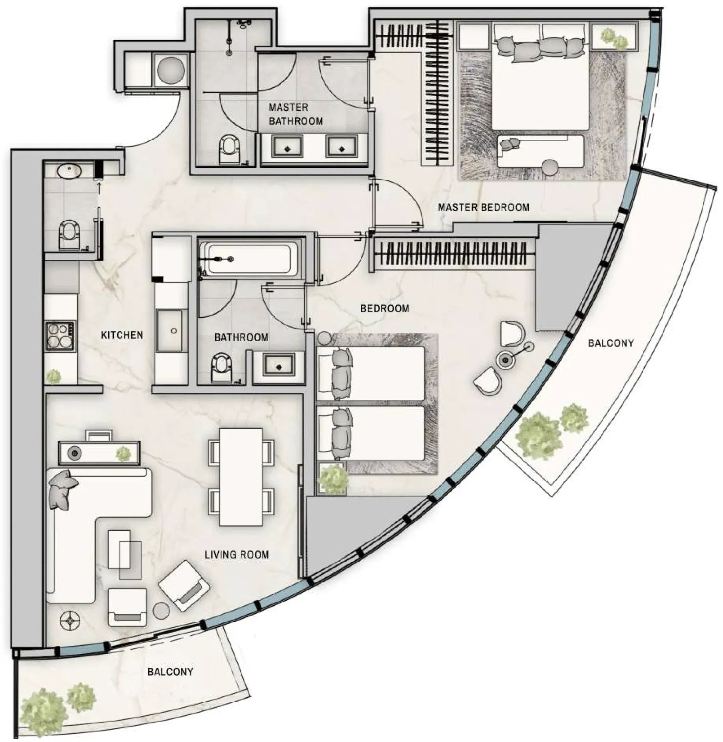 The Biltmore Residences Sufouh 2 bed floor plan, 1,257 sqft