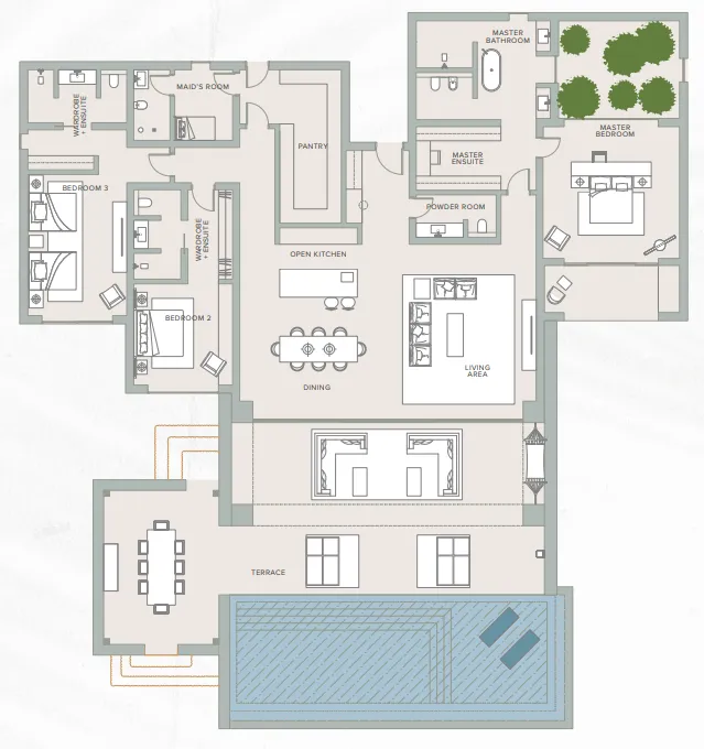 The Ritz Carlton Al Wadi Desert Resort 3 bed floor plan, 4,945 sqft