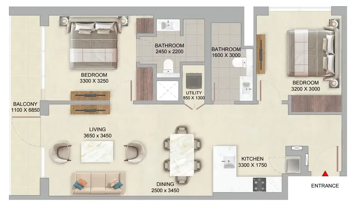 The Woods Abode at Sobha Sanctuary 2 bed floor plan, 961 sqft