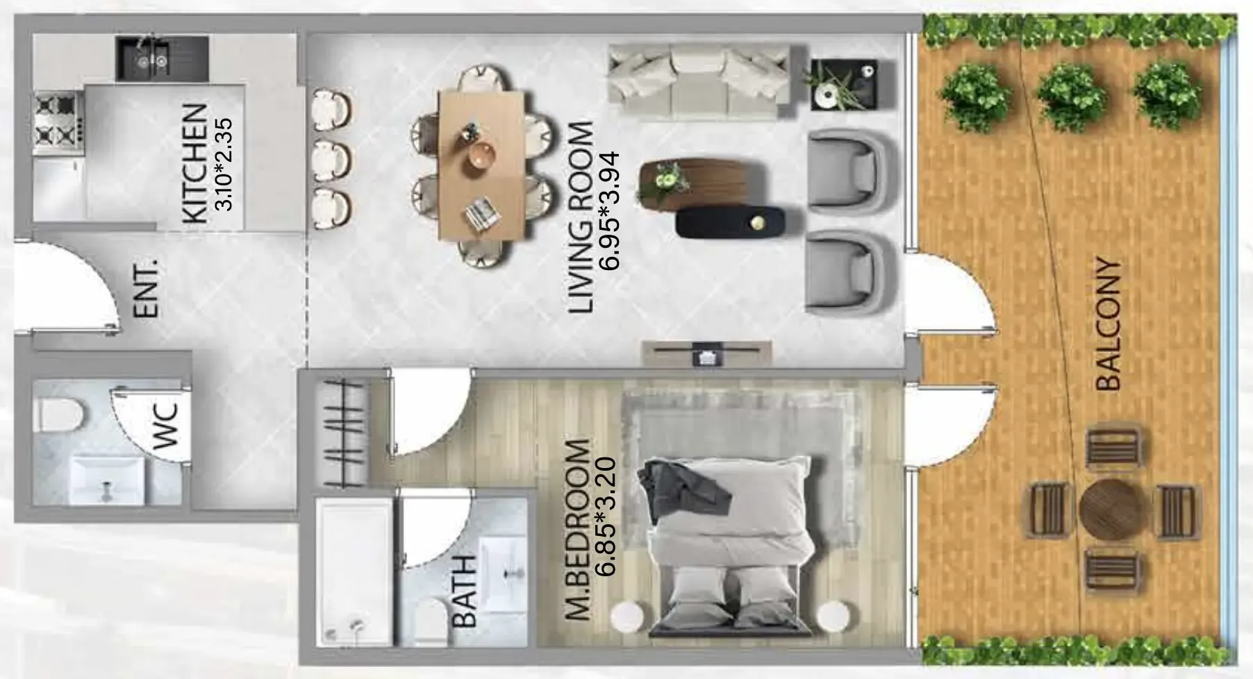 311 Boulevard 1 bed floor plan, 991 sqft
