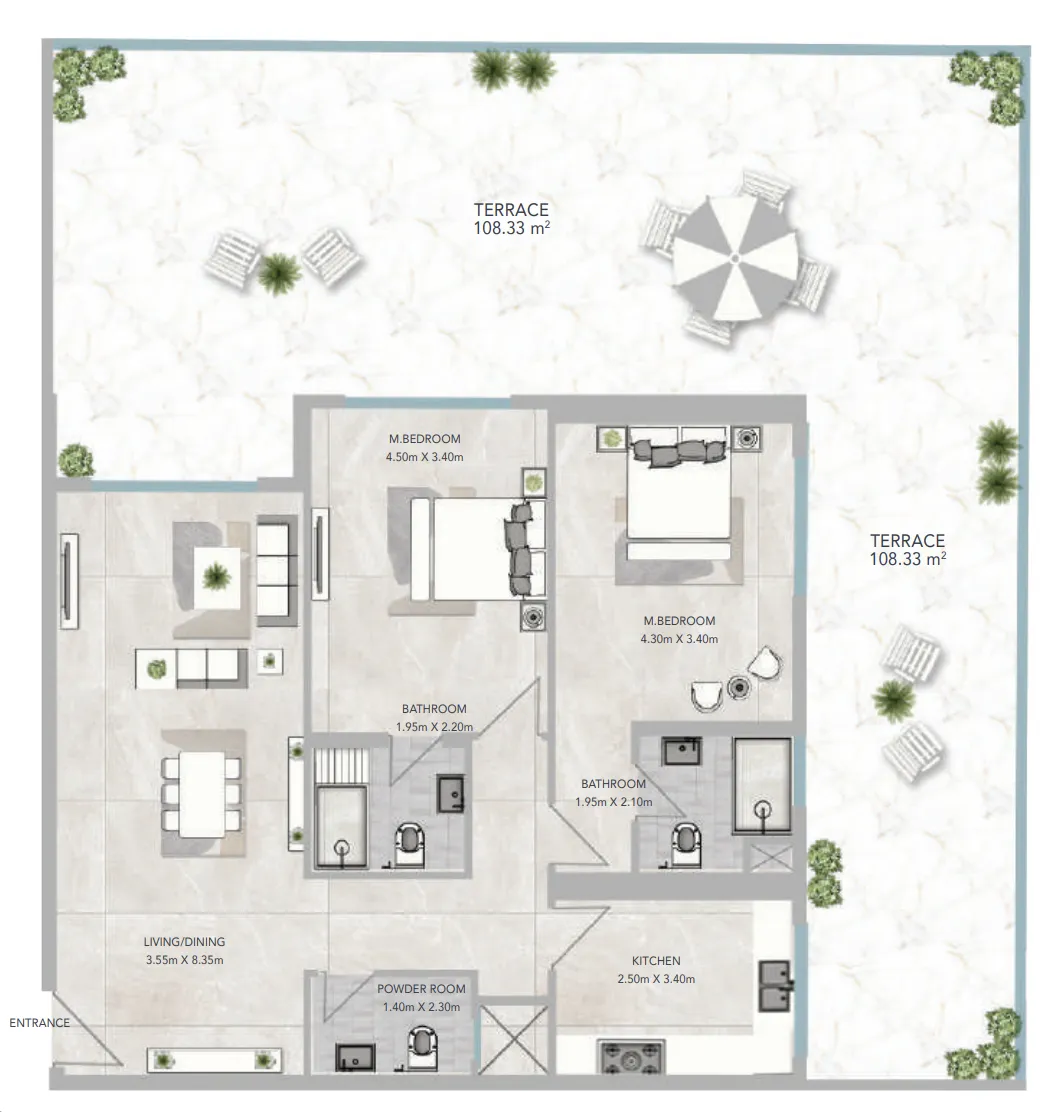 Al Aamra 3 Tower 2 bed floor plan, 3,010 sqft