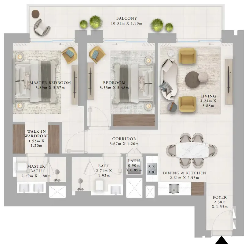 Creek Haven 2 bed floor plan, 1,193 sqft