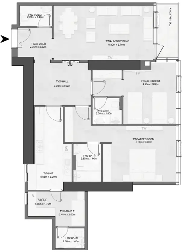 Joud Tower 2 bed floor plan, 1,548 sqft