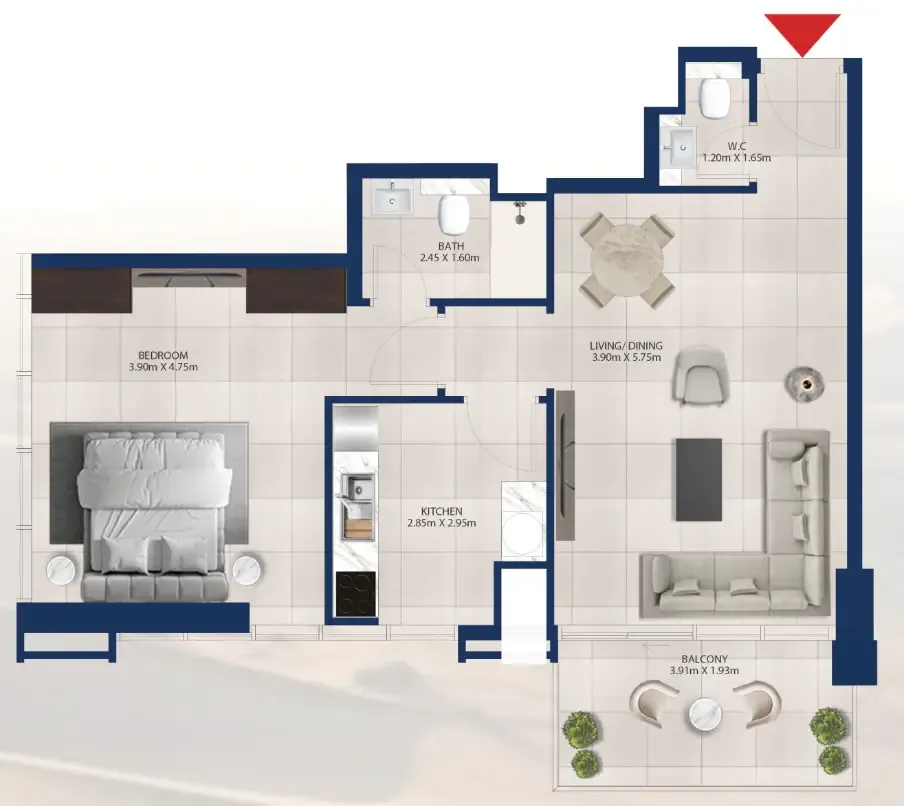 Al Vista 1 bed floor plan, 789 sqft