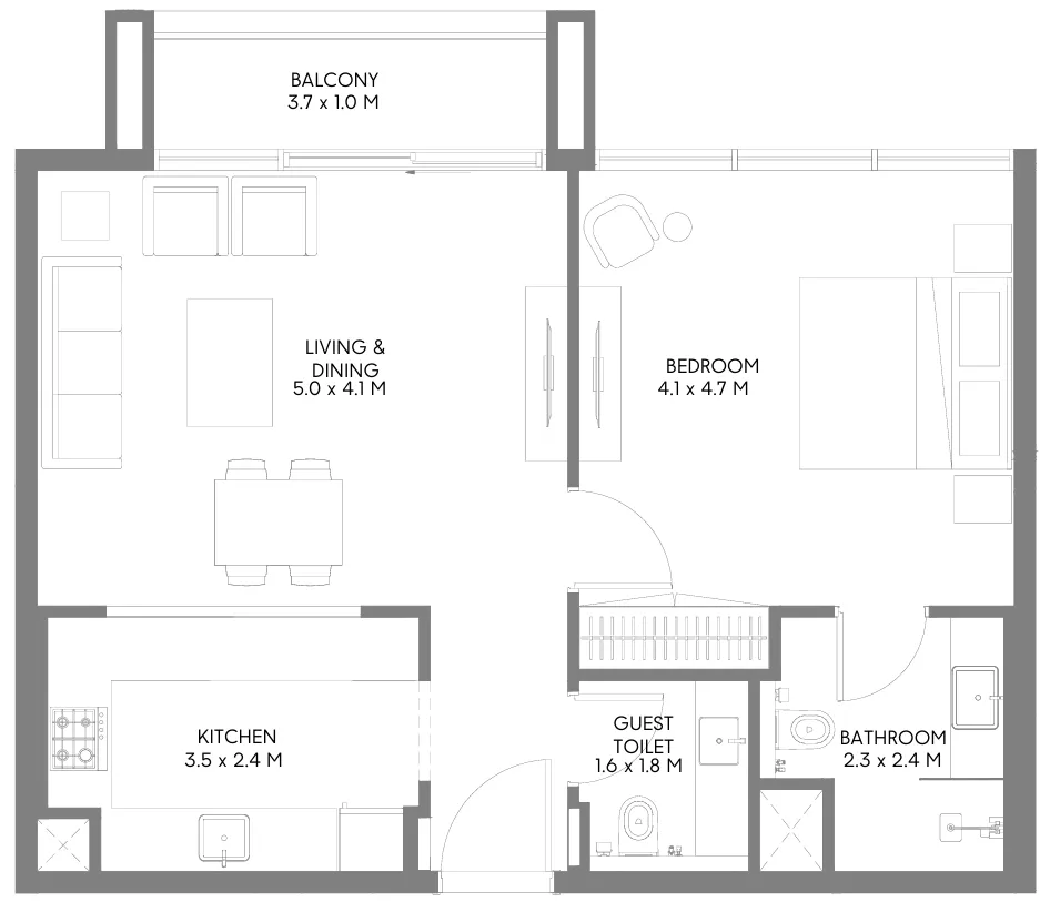 Jenna 1 1 bed floor plan, 758 sqft