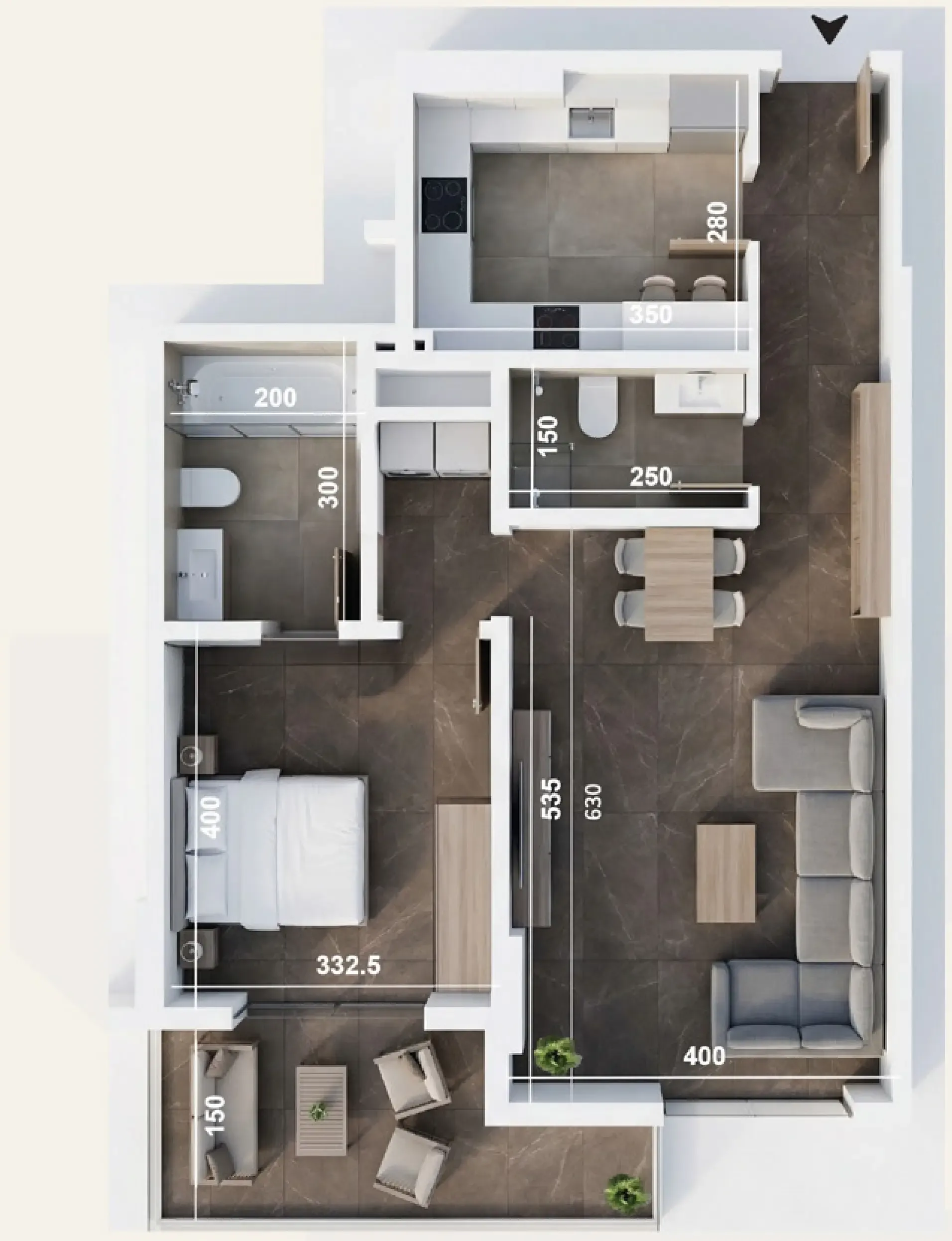ICONA Residence 1 bed floor plan, 942 – 979 sqft
